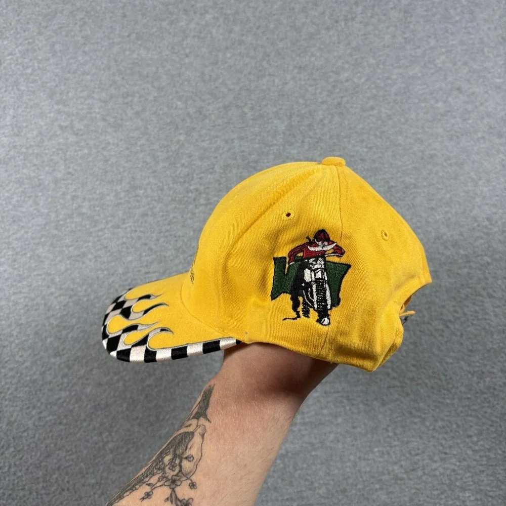 Vtg 2009 Dirt Bike Motocross Racing Hat Flame Brim Checkered Strapback Cap Y2K